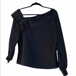 black silk & organza blouse long sleeve in size M